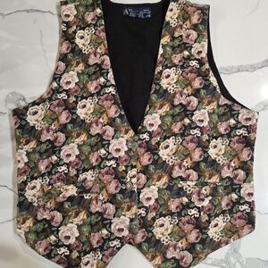 Vintage At Last & Co cotton floral vest W/ Tie Sz Large Boho CottageCore